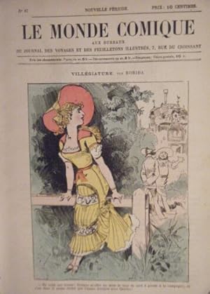 LE MONDE COMIQUE N° 87 VERS 1880 GRAVURE EN COULEUR DE ROBIDA VILLEGIATURE