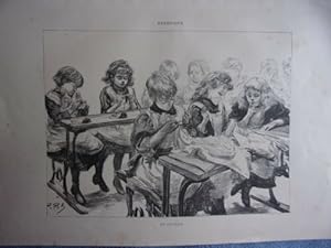 GRAVURE SUR BOIS 1890 D'APRES TABLEAU DE RENOUARD UN OUVROIR