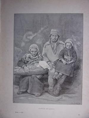 GRAVURE SUR BOIS VERS 1890 FAMILLE DE LAPONS