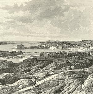 Oscarsborg island in the Oslofjord, Norway,1881 Antique Print