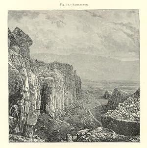 Almannagja in Iceland,1881 Antique Print