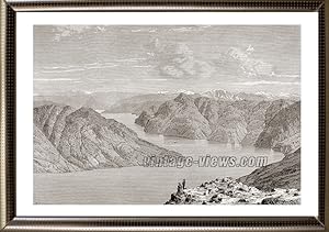 Lyster Fjord in the Sognefjord region of Norway,1881 Antique Print