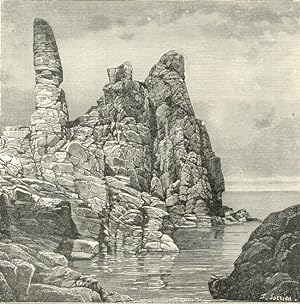 Helligdommen Rocks on the northern coast of the Danish island of Bornholm,1881 Antique Print