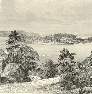 Islands in the The Gulf of Christiania in Norway,1881 Antique Print