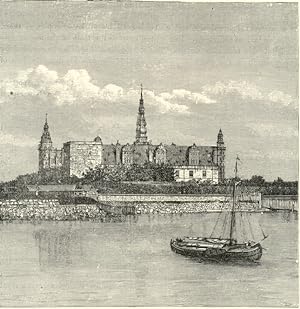 Kronborg Castle on the northeastern coast of Zealand, Denmark ,1881 Antique Print