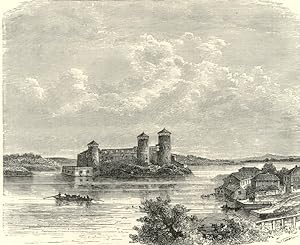 Nyslott and Olavinlinna Castle in the South Savo region of Finland ,1881 Antique Print