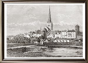 Revel or Tallinn on the northern coast of Estonia on the Baltic Sea ,1881 Antique Print