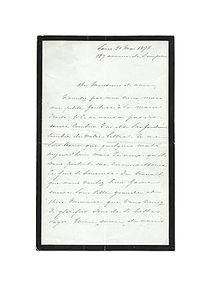 Longue et précieuse lettre de la nièce dAlphonse de Lamartine (décédé deux ans plus tôt) en reme...