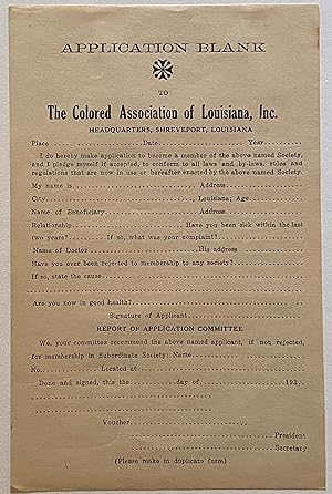 The Colored Association of Louisiana, Inc. Blank Application