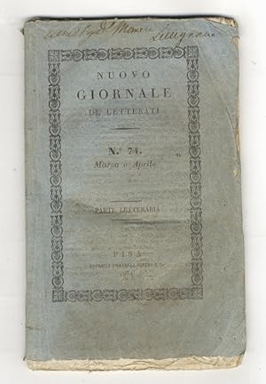 NUOVO giornale de' letterati. N. 74: marzo e aprile 1834. [Parte prima: letteraria, scienze moral...