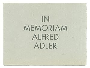 [Memorial Invitation]: In Memoriam Alfred Adler