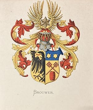 [Heraldic coat of arms] Coloured coat of arms of the Brouwer family, family crest, 1 p.