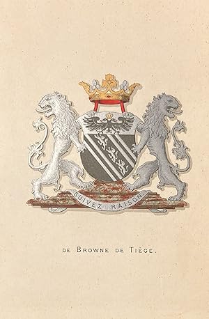 [Heraldic coat of arms] Coloured coat of arms of the Browne de Tiège family, family crest, 1 p.