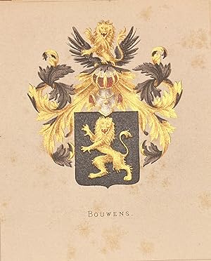 [Heraldic coat of arms] Coloured coat of arms of the Bouwens family, family crest, 1 p.