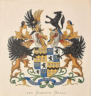[Heraldic coat of arms] Coloured coat of arms of the van Someren Brand family, family crest, 1 p.