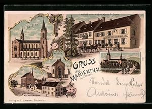 Lithographie Marienthal i. Elsass, Gasthof zum wilden Mann, Basilika