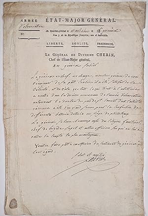 Général Chérin, Lettre autographe au général Sorbier