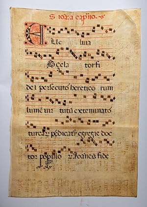 Leaf from a palimpsest Antiphonary, manuscript in Latin on parchment
