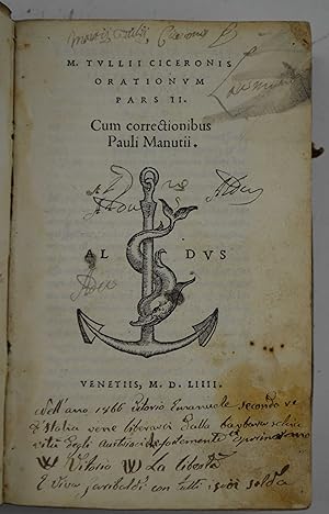 Orationum Pars II. Cum correctionibus Pauli Manutii.
