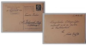 Postkarte mit Absender Kirchenmusikdirektor Haufe, Leipzig v. 1.4.1953 an Familie Belser (d.i. Fa...