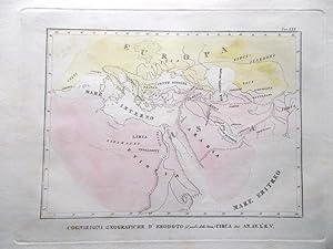 Mappa Antica Originale a Colori Cognizioni Geografiche di Erodoto del 1835-1845