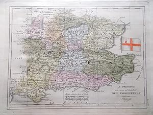 Mappa Antica Originale a Colori Province Sud Est Inghilterra del 1838