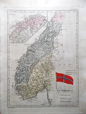 Mappa Antica Originale a Colori La Norvegia del 1838