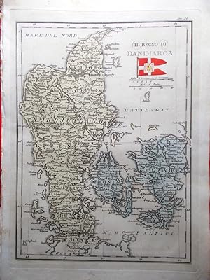 Mappa Antica Originale a Colori Il regno di Danimarca del periodo 1835-1845