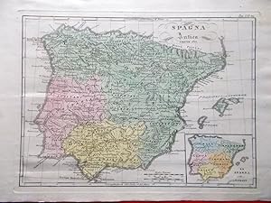 Mappa Antica Originale a Colori Spagna Antica e sotto i romani del 1840