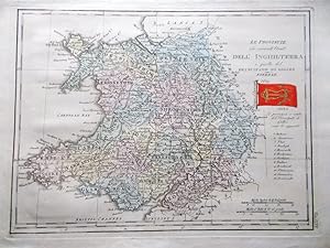 Mappa Antica Originale a Colori Ovest Inghilterra Principato di Galles del 1839