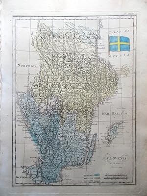 Mappa Antica Originale a Colori La Svezia e la Gotia del 1838