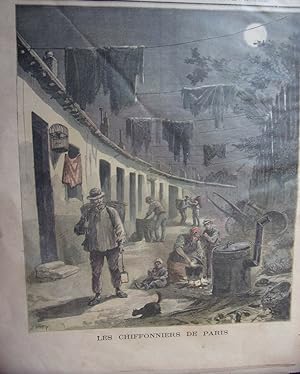 Gravure sur bois tiree du supplement petit journal aout 1892 LES CHIFFONNIERS DE PARIS