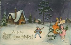 Künstler Ansichtskarte / Postkarte Petersen, Hannes, Glückwunsch Weihnachten, Familie, Winterland...
