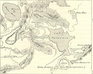 Lake Tarawera on the North Island of New Zealand,1800s Antique Map