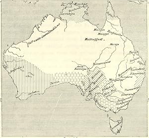 Inhabitants and Languages of Australia in 1850,1800s Antique Map