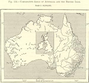1800s Antique Map of the comparative size of the British Isles and Australia