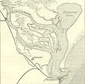 Newcastle in New South Wales, Australia,1800s Antique Map
