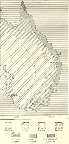 1800s Antique Map of the Rainfall of East Australia