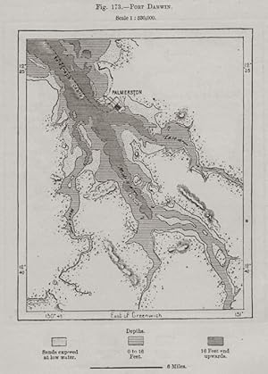 Port Darwin in the Northern Territory of Australia on the Timor Sea,1800s Antique Map