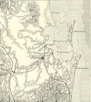 Brisbane in the state of Queensland in Australia,1800s Antique Map