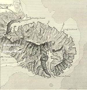 1800s Antique Map of Christchurch and Akaroa Peninsula in the South Island of New Zealand