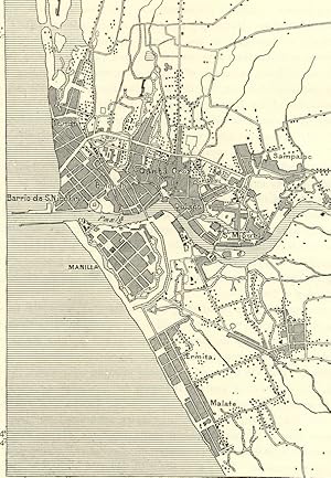 Manila, on the western side of Luzon island in the Philippines,1800s Antique Map and City Plan