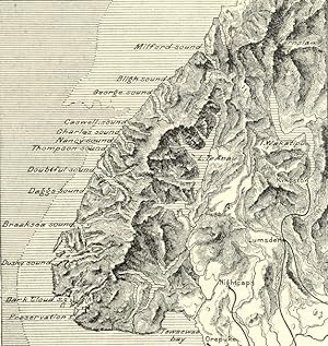 1800s Antique Map of the The fjords of southwest New Zealand