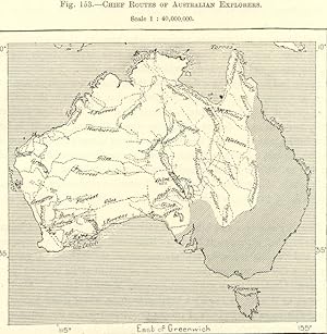 Chief Routes of the Australian Explorers,1800s Antique Map