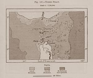 The Torres Strait between Australia and Papua New Guinea,1800s Antique Map