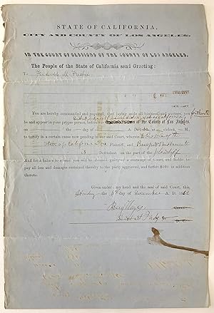 Subpoena to Appear Signed by Benjamin Hayes, California District Judge December 1862