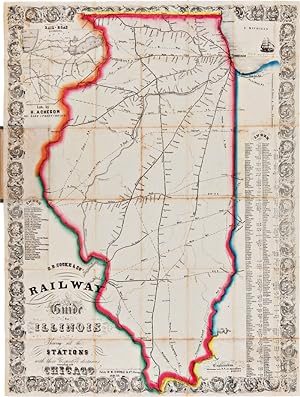 D.B. COOKE & CO'S RAILWAY GUIDE FOR ILLINOIS SHEWING ALL THE STATIONS WITH THEIR RESPECTIVE DISTA...