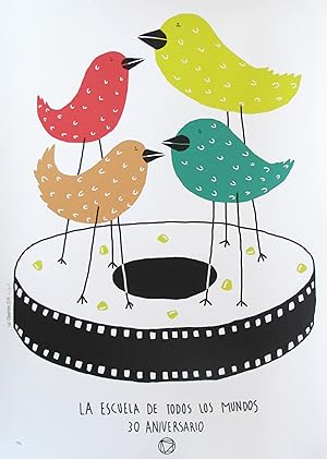 2016 Cuban Silkscreen Poster, 30 Aniversario EICTV (birds)