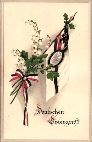 Ansichtskarte / Postkarte Glückwunsch Ostern, Fahne, Eichenlaub, Patriotik Kaiserreich, Maiglöckchen