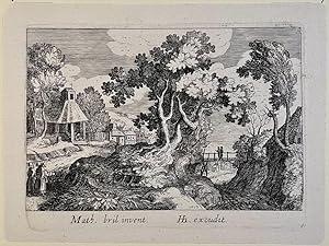 Antique print, etching | Landscape with tree, published 1614, 1 p.